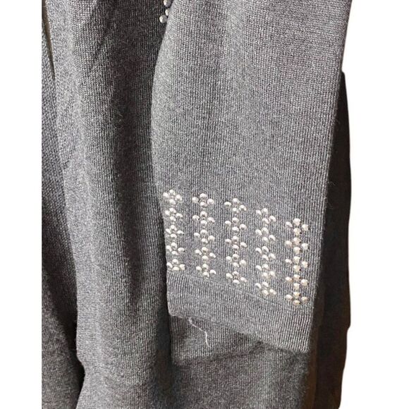 Seven Manor NYC Gretchen Heather Grey Open Front Embellished Sweater Cardigan Me - Picture 4 of 6